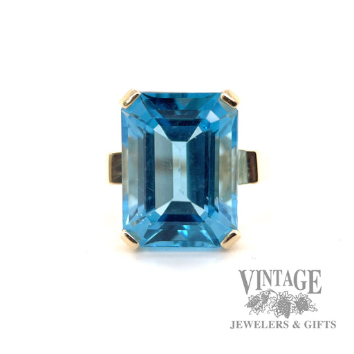 Emerald cut Swiss Blue Topaz 14k gold ring