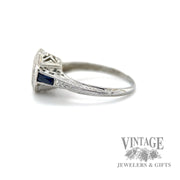 Art Deco Filigree Diamond and Sapphire 18k diamond ring left