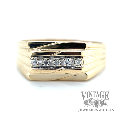 Traditional diamond Bead and bright 14k gold ring