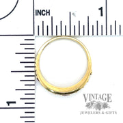 Contemporary Bead and bright cut 18k gold Rubie and Natural diamond ring scale