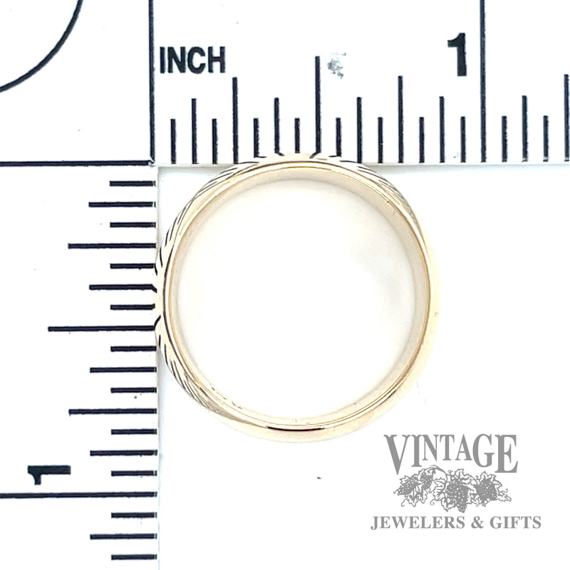 Contemporary half round comfort fit 14k gold ring scale