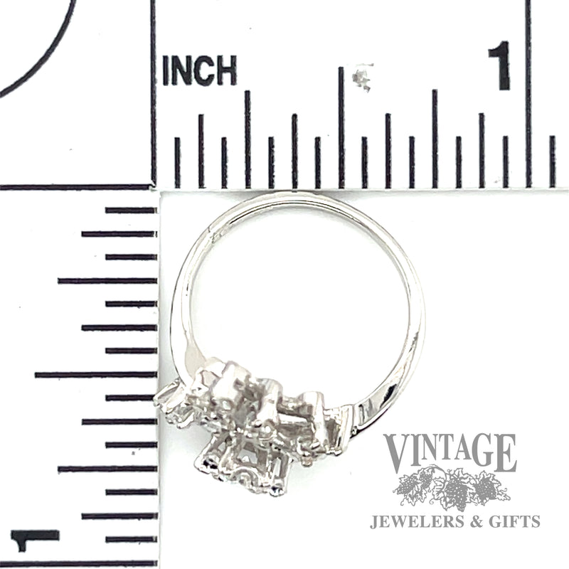 Botanical motif cluster 14k white gold diamond ring scale