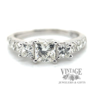 Square and Round Cut Cathedral  natural diamond 14k white gold ring