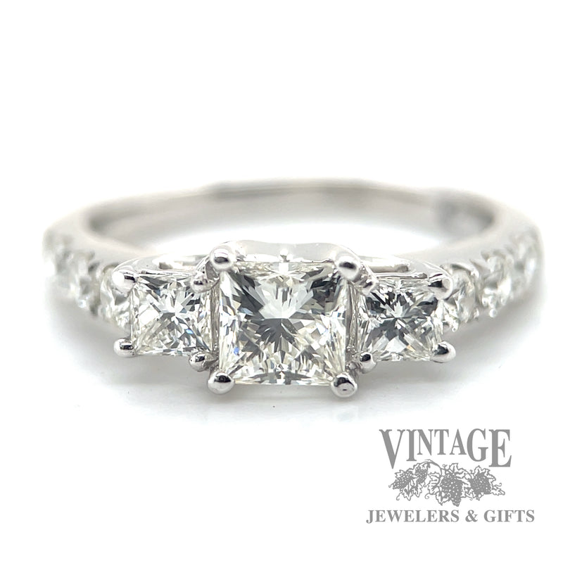 Square and Round Cut Cathedral  natural diamond 14k white gold ring