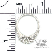 Square and Round Cut Cathedral  natural diamond 14k white gold ring scale