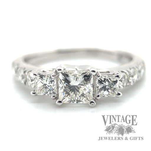 Square and Round Cut Cathedral  natural diamond 14k white gold ring