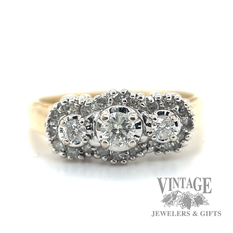 triple halo style 14k gold diamond ring