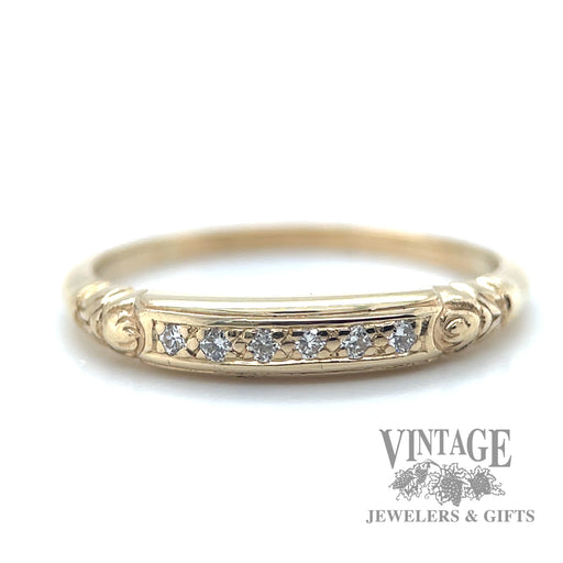 petite channel diamond set 14kt gold ring  