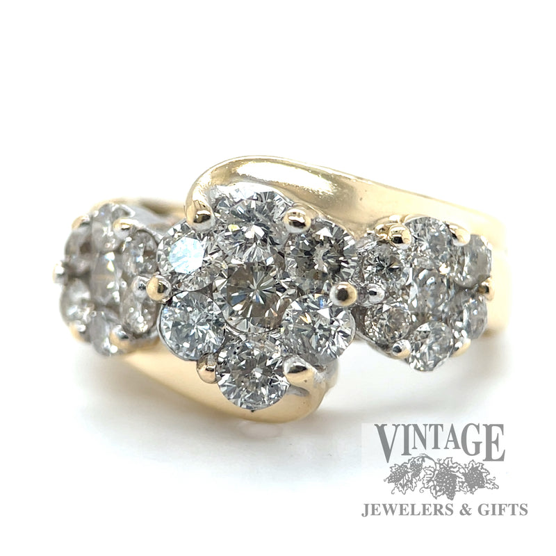 Bypass 3 stone accented 14k gold ring