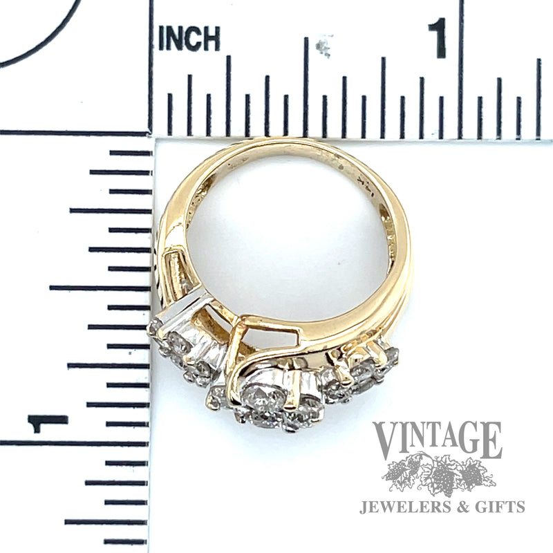 Bypass 3 stone accented 14k gold ring scale