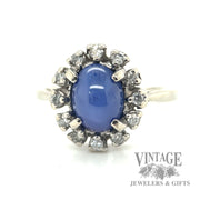 star sapphire and diamond halo 14k white gold ring