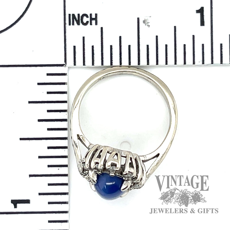 star sapphire and diamond halo 14k white gold ring scale