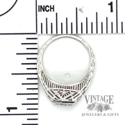 filligree cathedral style 18k white gold diamond ring scale