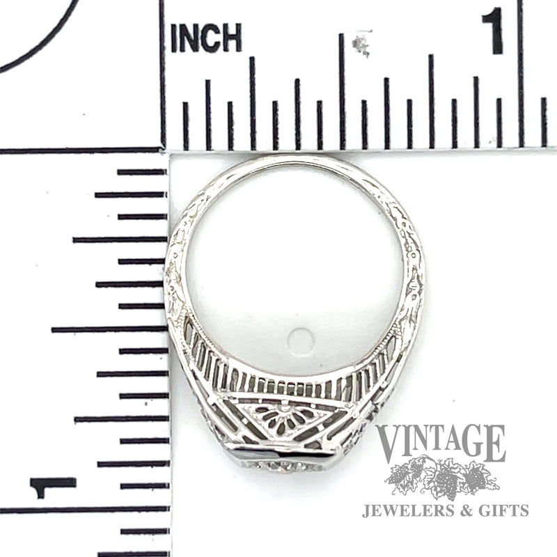 filligree cathedral style 18k white gold diamond ring scale