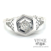 filligree cathedral style 18k white gold diamond ring
