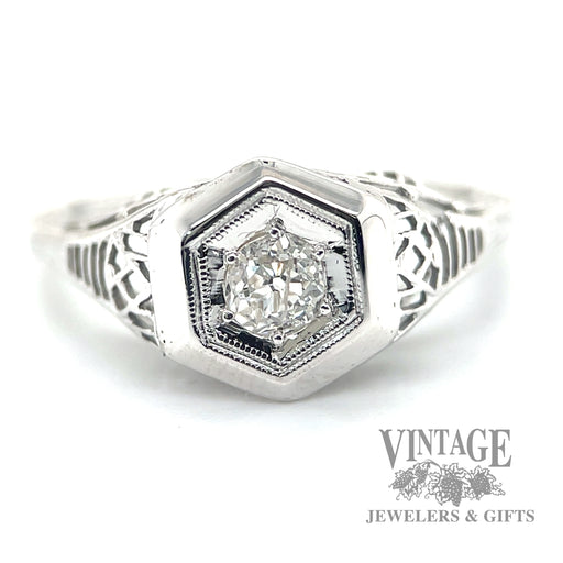 filligree cathedral style 18k white gold diamond ring