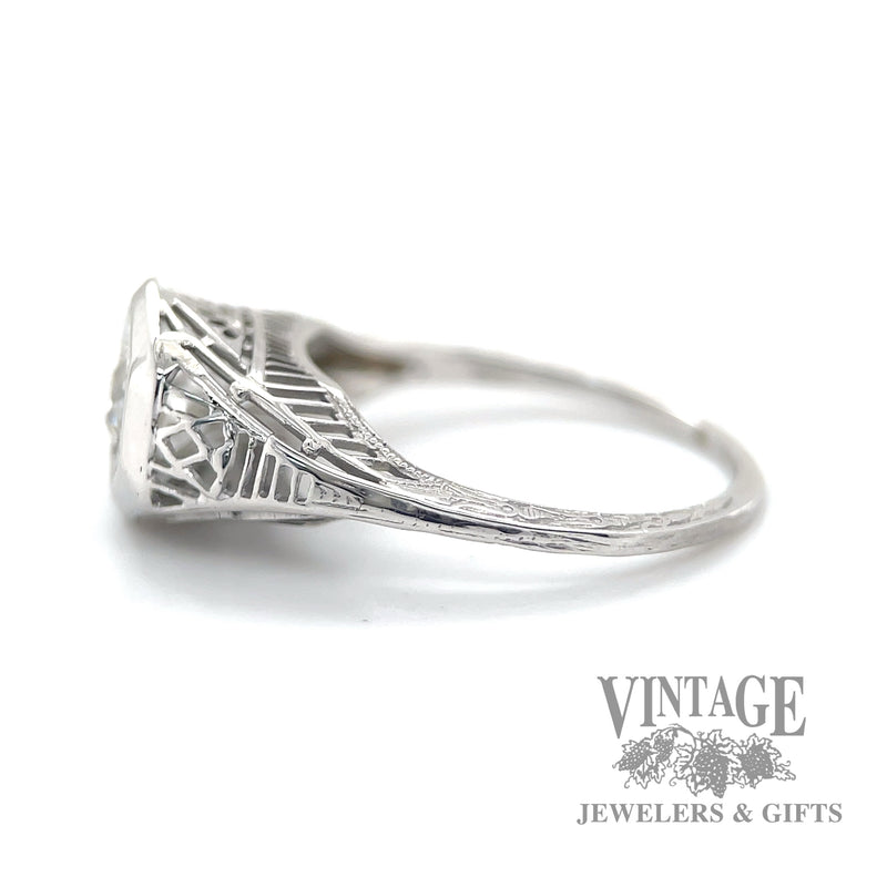 filligree cathedral style 18k white gold diamond ring left