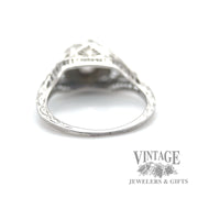 filligree cathedral style 18k white gold diamond ring back
