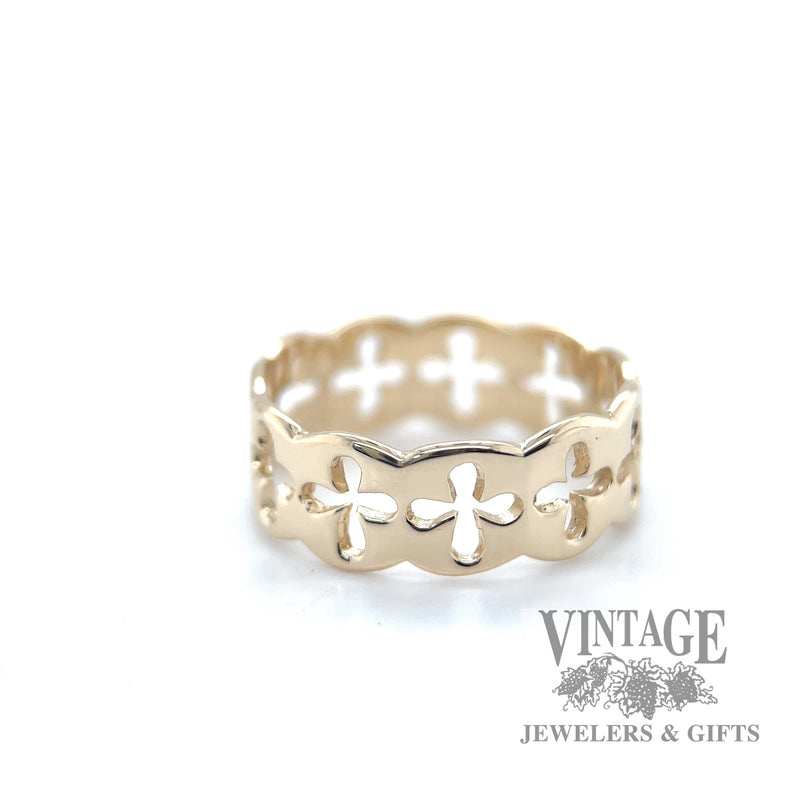 Pierced maltese cross 14k gold ring band