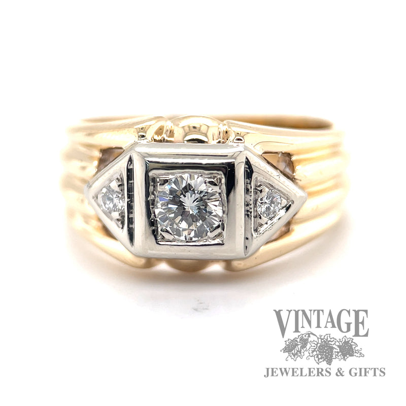 squared bezeled two toned 14k diamond ring 