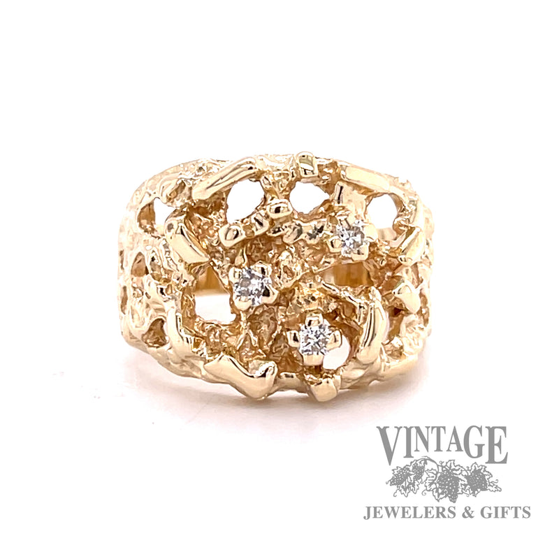 Organic diamond accented 14k gold ring
