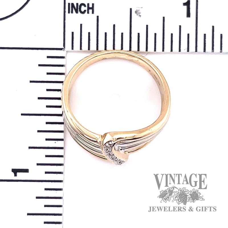Multiband 13 karat gold two tone diamond bypass ring scale