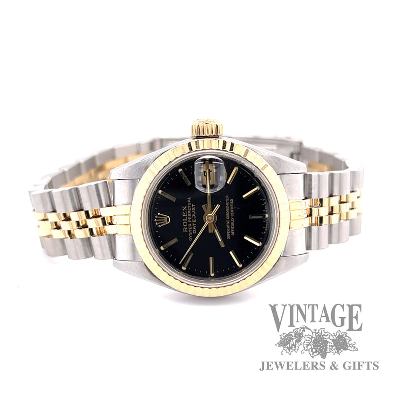 Rolex Oyster perpetual Stainless steel and gold with black dial ladies watch