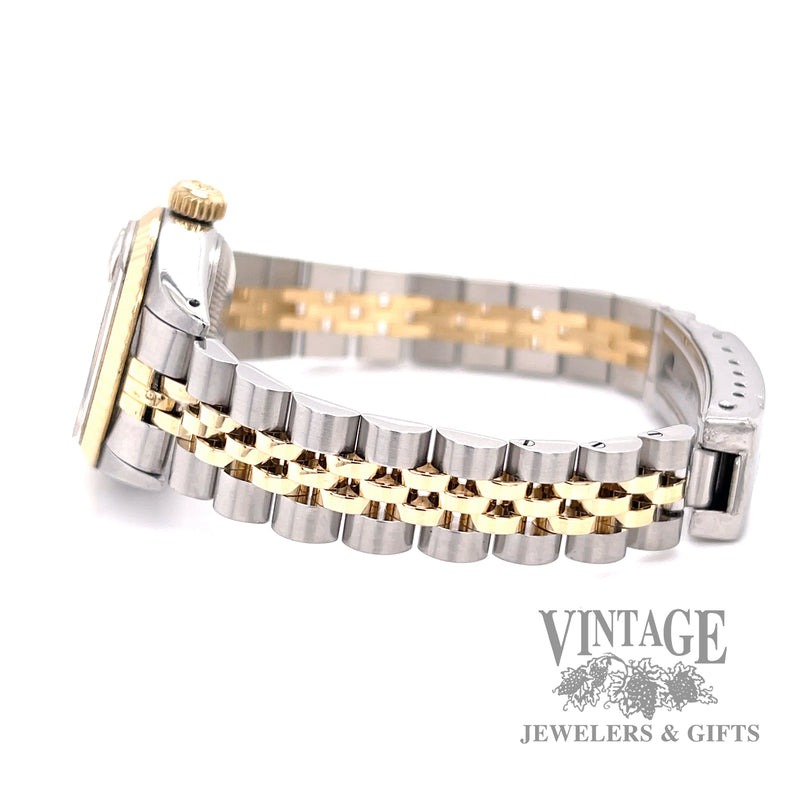 Rolex Oyster perpetual Stainless steel and gold with black dial ladies watch side