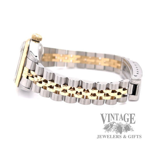 Rolex Oyster perpetual Stainless steel and gold with black dial ladies watch side