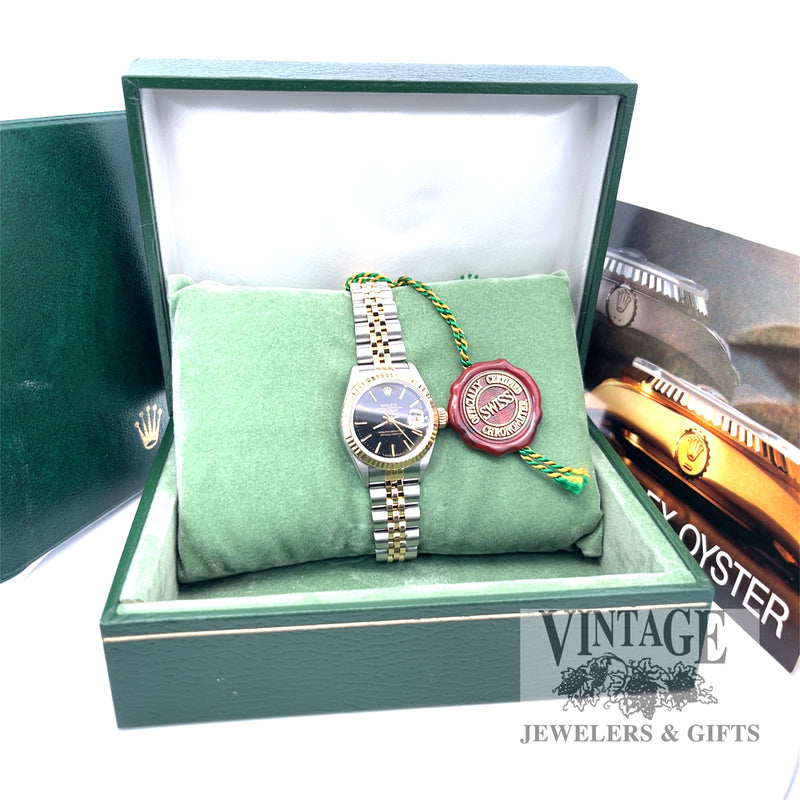 Rolex Oyster perpetual Stainless steel and gold with black dial ladies watch with box and papers