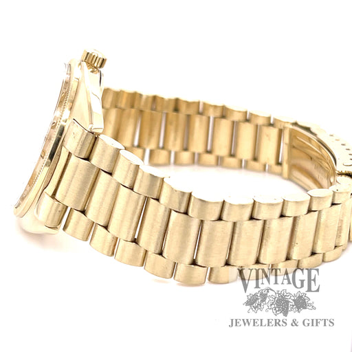 Vintage Omega constellation automatic solid 14k gold watch side