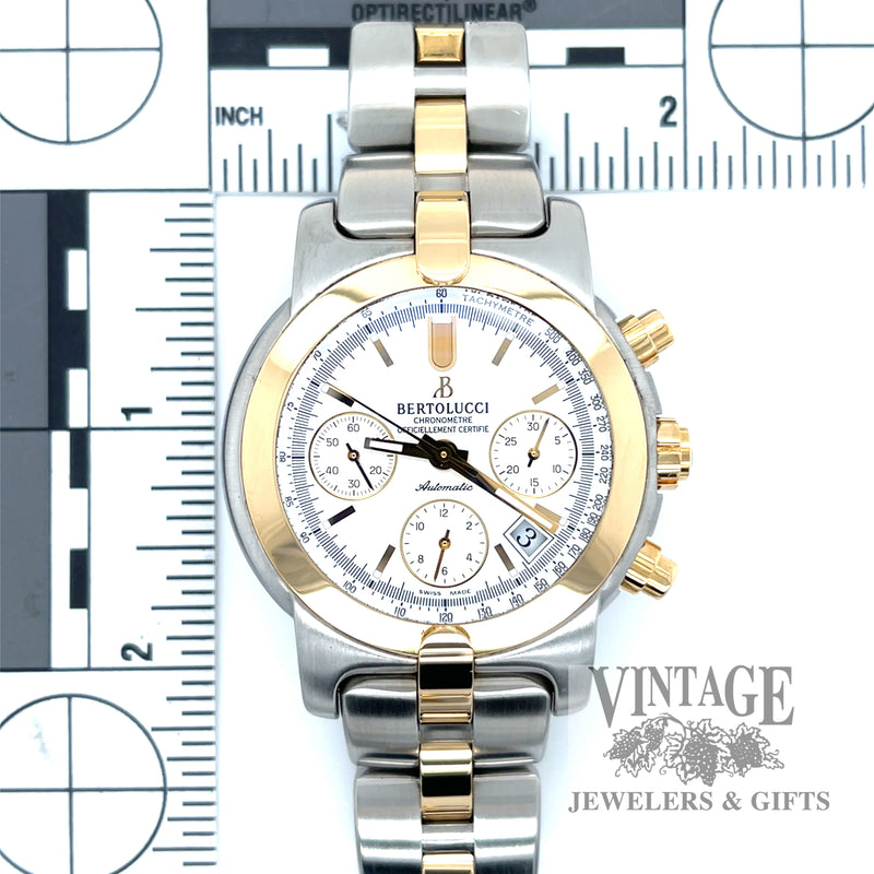 Bertolucci Pulchra automatic chronograph stainless steel and 18k gold watch scale