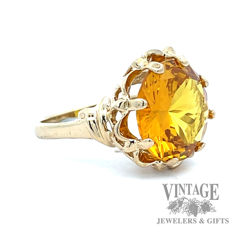 Vintage Orange Citrine 10k white gold ring