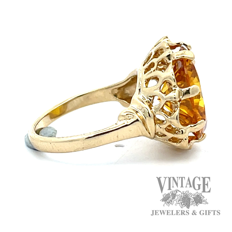 Vintage Orange Citrine 10k white gold ring