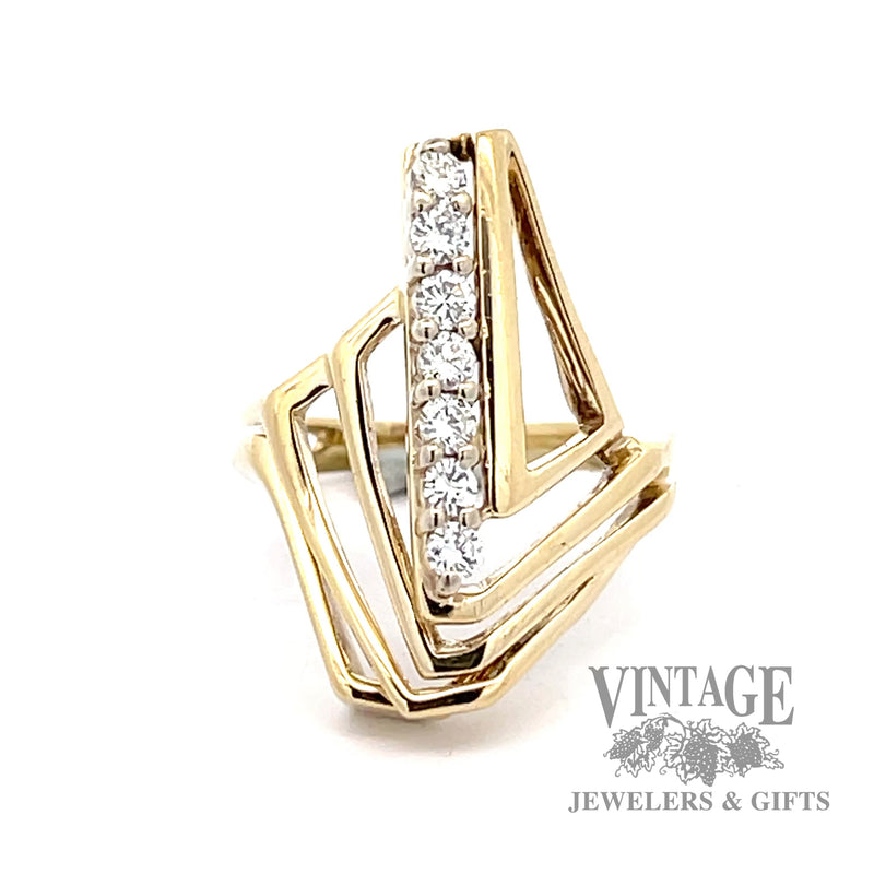 Modern abstract 14k diamond ring