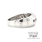 Channel set diamond and blue sapphire 14k white gold ring side