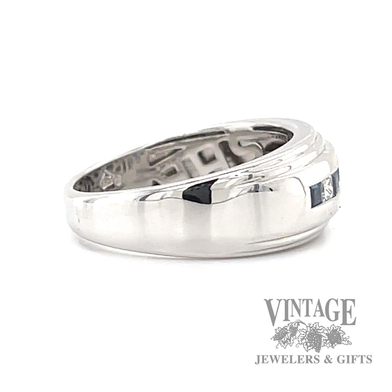 Channel set diamond and blue sapphire 14k white gold ring side