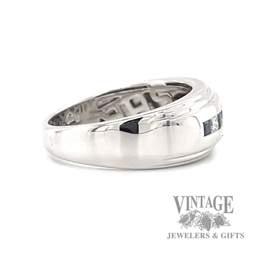 Channel set diamond and blue sapphire 14k white gold ring side