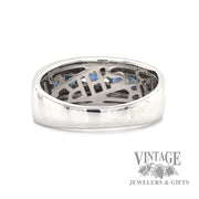 Channel set diamond and blue sapphire 14k white gold ring bottom