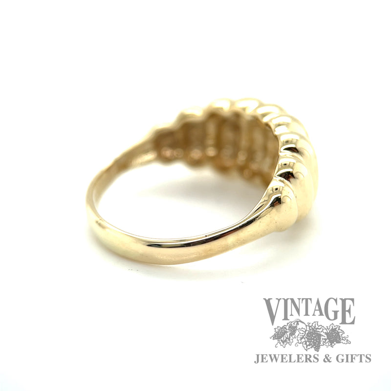 Tapered Ribbed 14k gold ring left