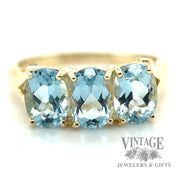 Triple Oval Cut Aquamarine 14k gold ring