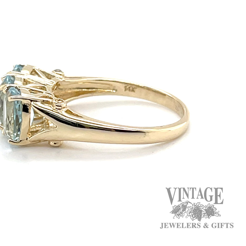 Triple Oval Cut Aquamarine 14k gold ring left