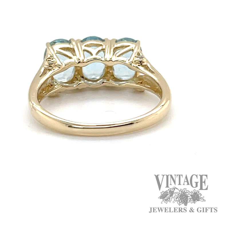 Triple Oval Cut Aquamarine 14k gold ring back