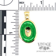 Green Enameled Diamond 18k gold Pendant scale