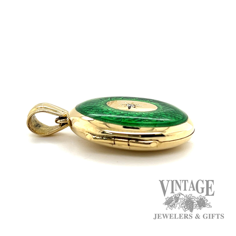 Green Enameled Diamond 18k gold Pendant left