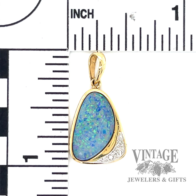 Ethiopian Black Opal 14k gold natural diamond accented pendant scale