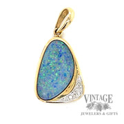 Ethiopian Black Opal 14k gold natural diamond accented pendant