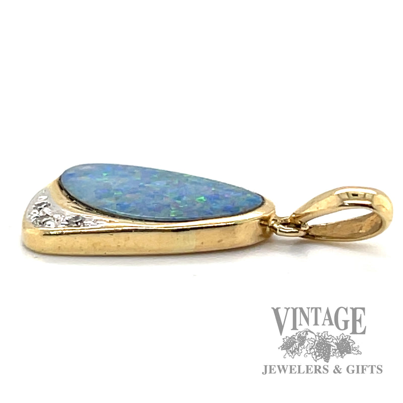 Ethiopian Black Opal 14k gold natural diamond accented pendant right