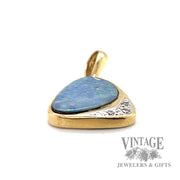 Ethiopian Black Opal 14k gold natural diamond accented pendant bottom