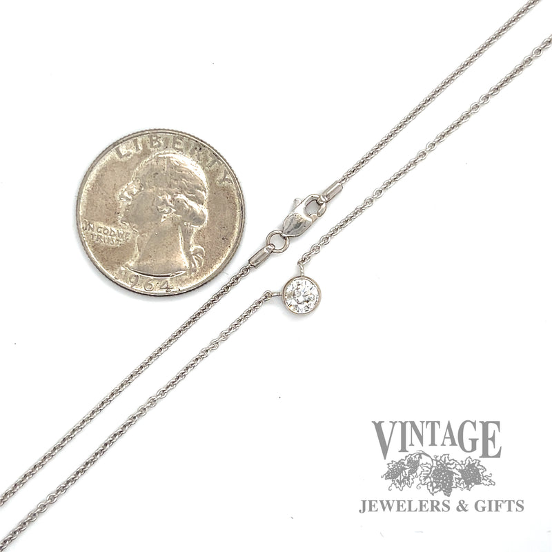 16" Solitaire bezel set .55 CTW natural diamond 14k white gold necklace